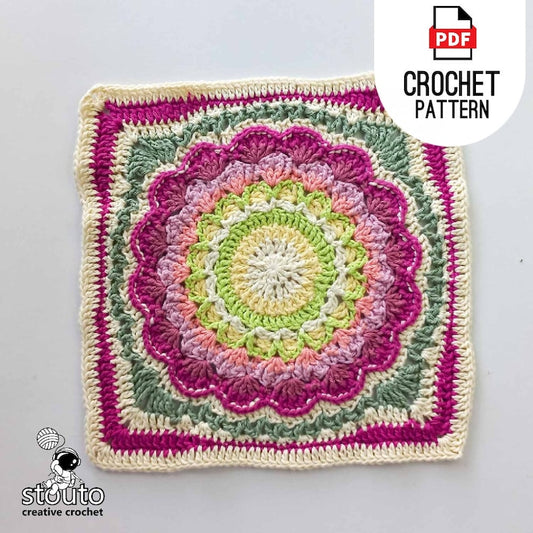 Crochet Blanket Square : Protea Large Granny Flower Square Pattern – Instant PDF Download