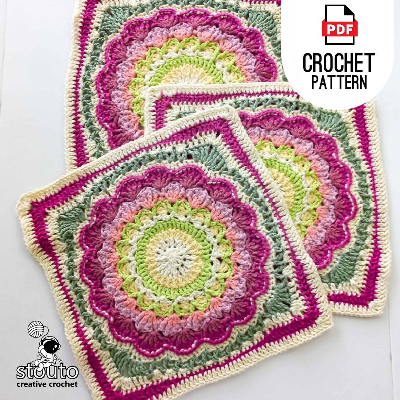 Crochet Blanket Square : Protea Large Granny Flower Square Pattern – Instant PDF Download