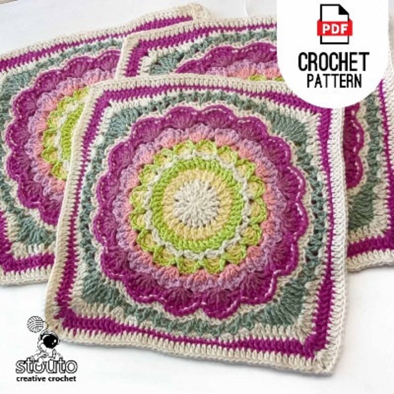 Crochet Blanket Square : Protea Large Granny Flower Square Pattern – Instant PDF Download