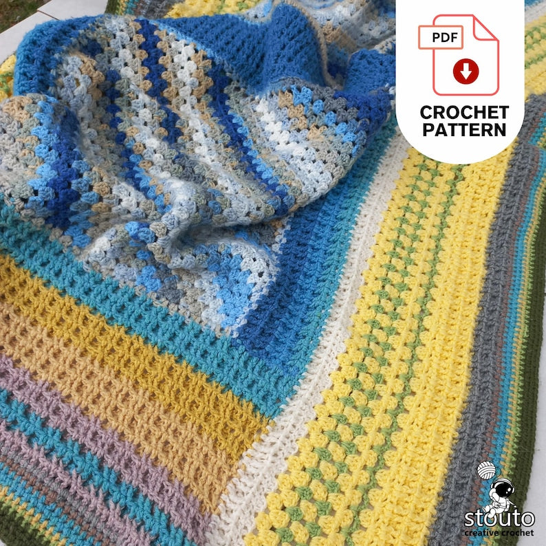 Crochet Blanket Pattern - July Blues Mix & Match Blanket – Waffle & C2C Blanket PDF