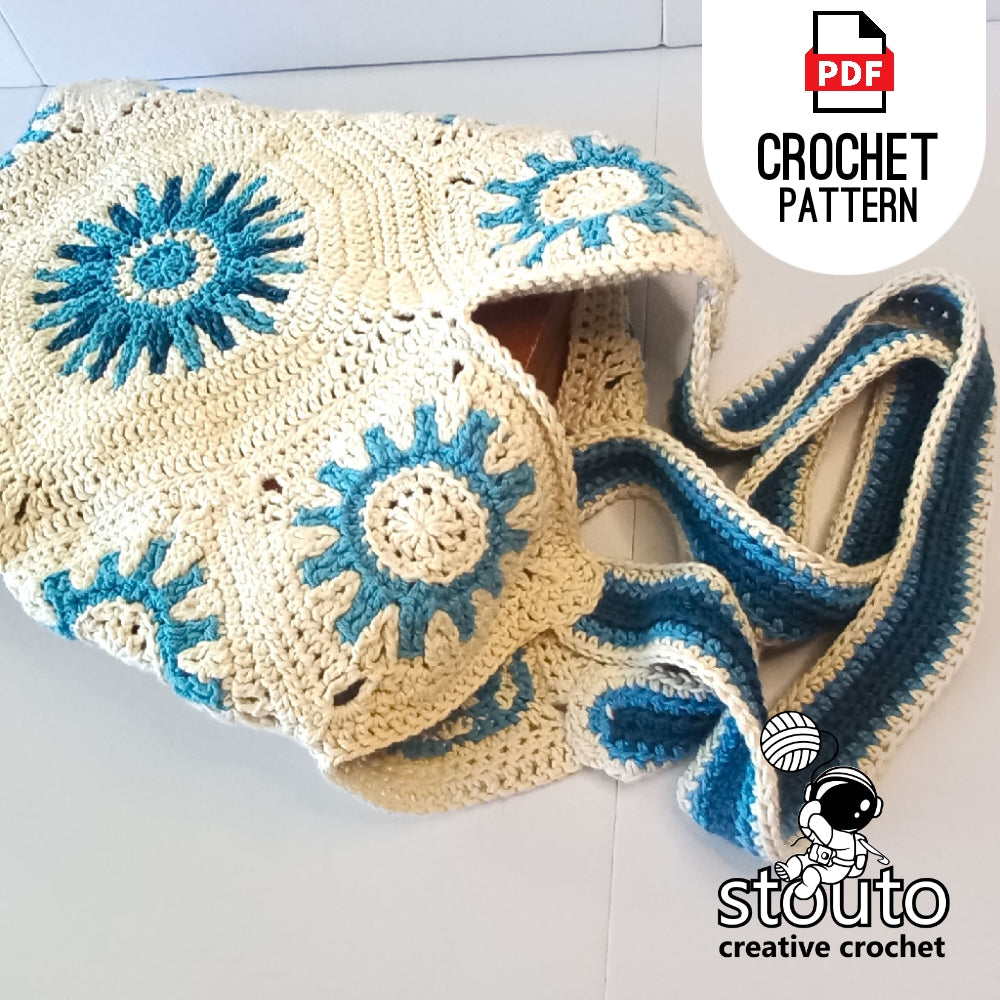 Crochet Beach Bag Pattern Sun Granny Squares Shopping Bag PDF Pattern